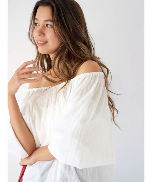 Ungrid（アングリッド）の「オフショルラメドビーハーフスリーブブラウス（シャツ/ブラウス・レディース・グリーン/オフホワイト/ブラック・FREE）」の19枚目の写真