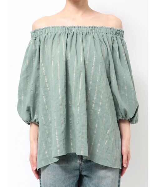 Ungrid（アングリッド）の「オフショルラメドビーハーフスリーブブラウス（シャツ/ブラウス・レディース・グリーン/オフホワイト/ブラック・FREE）」の5枚目の写真