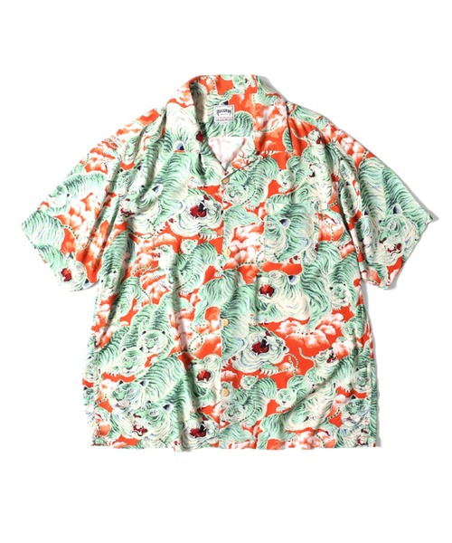 HOUSTON（ヒューストン）の「【日本製】HOUSTON ヒューストン RAYON ALOHA SHIRT レーヨン 百虎柄 アロハシャツ 開襟シャツ（シャツ/ブラウス・メンズ・グリーン/ネイビー/パープル/イエロー/オレンジ/グレー/ブラック/マルチ・M/L/XL）」の7枚目の写真