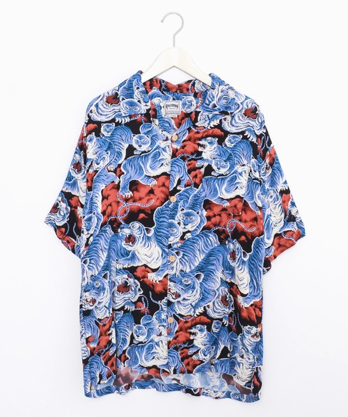 HOUSTON（ヒューストン）の「【日本製】HOUSTON ヒューストン RAYON ALOHA SHIRT レーヨン 百虎柄 アロハシャツ 開襟シャツ（シャツ/ブラウス・メンズ・グリーン/ネイビー/パープル/イエロー/オレンジ/グレー/ブラック/マルチ・M/L/XL）」の9枚目の写真