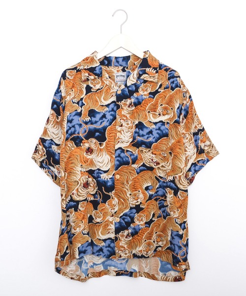 HOUSTON（ヒューストン）の「【日本製】HOUSTON ヒューストン RAYON ALOHA SHIRT レーヨン 百虎柄 アロハシャツ 開襟シャツ（シャツ/ブラウス・メンズ・グリーン/ネイビー/パープル/イエロー/オレンジ/グレー/ブラック/マルチ・M/L/XL）」の10枚目の写真