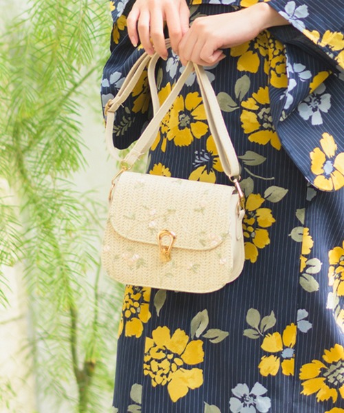 セール】【浴衣小物/かごバッグ】2WAY フラワーショルダーサドルバッグ