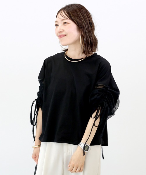 Aletta vita(アレッタビータ)の「ドロストチュールスリーブプルオーバー(Tシャツ/カットソー・レディース・オフホワイト/ブラック・M)」の3枚目の写真