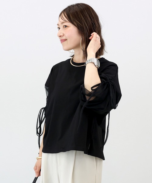 Aletta vita(アレッタビータ)の「ドロストチュールスリーブプルオーバー(Tシャツ/カットソー・レディース・オフホワイト/ブラック・M)」の4枚目の写真