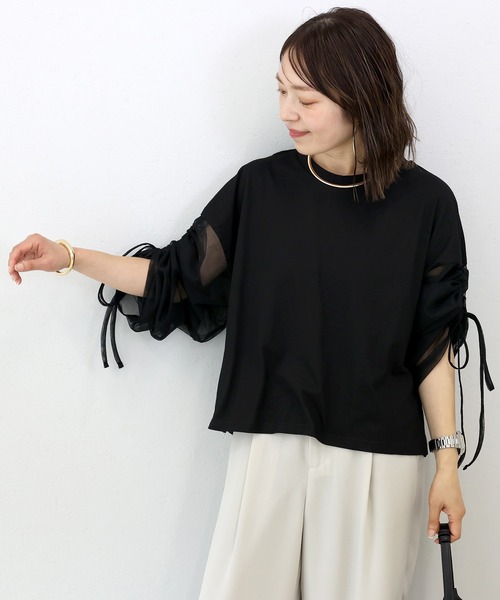 Aletta vita(アレッタビータ)の「ドロストチュールスリーブプルオーバー(Tシャツ/カットソー・レディース・オフホワイト/ブラック・M)」の6枚目の写真