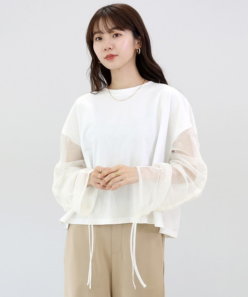 Aletta vita(アレッタビータ)の「ドロストチュールスリーブプルオーバー(Tシャツ/カットソー・レディース・オフホワイト/ブラック・M)」の21枚目の写真
