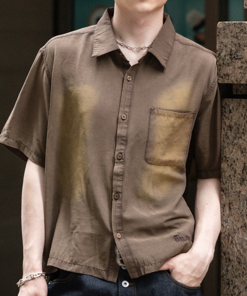 kutir(クティール)の「VINTAGELIKE RAYON CROPPED SHIRT/ヴィンテージライクレーヨンクロップドシャツ(シャツ/ブラウス・メンズ・ブラウン/グレー/ブラック・MEDIUM/LARGE)」の1枚目の写真