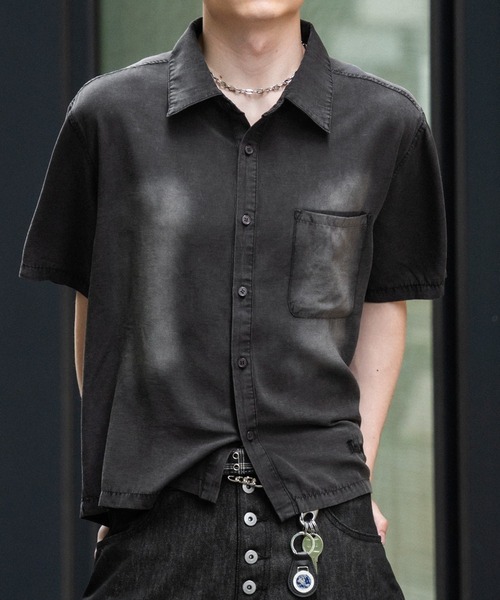 kutir(クティール)の「VINTAGELIKE RAYON CROPPED SHIRT/ヴィンテージライクレーヨンクロップドシャツ(シャツ/ブラウス・メンズ・ブラウン/グレー/ブラック・MEDIUM/LARGE)」の2枚目の写真
