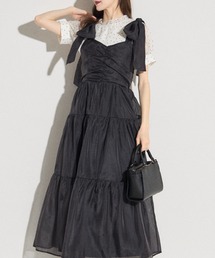 くるみ飾り釦付きピンタック×シャーリングティアードワンピース　ブラウン トッコクローゼット tocco closet くるみ飾り釦付きピンタック