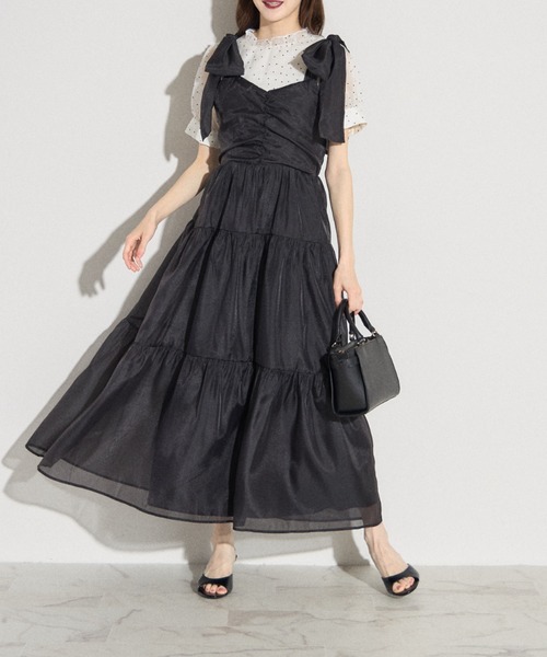 セール】【ZOZO限定】肩シアーリボンティアードワンピース（ワンピース