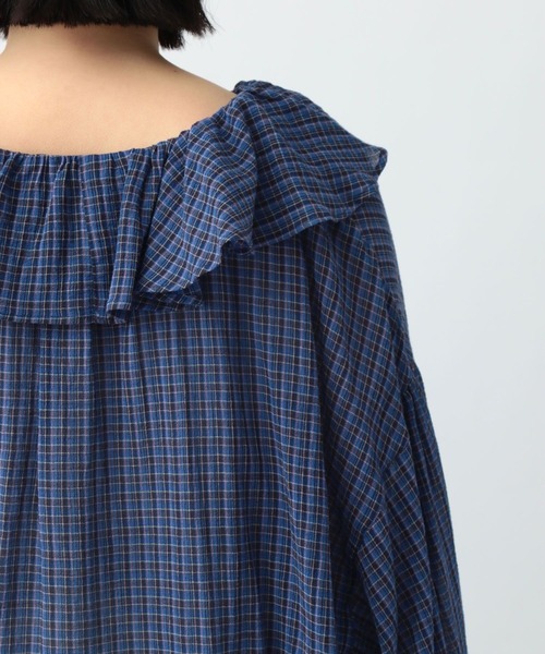 高山都　oblekt リボンブラウス　ブルー 売り切れ商品 高山都さんコラボ》コットン柄アソートフリルブラウス（シャツ