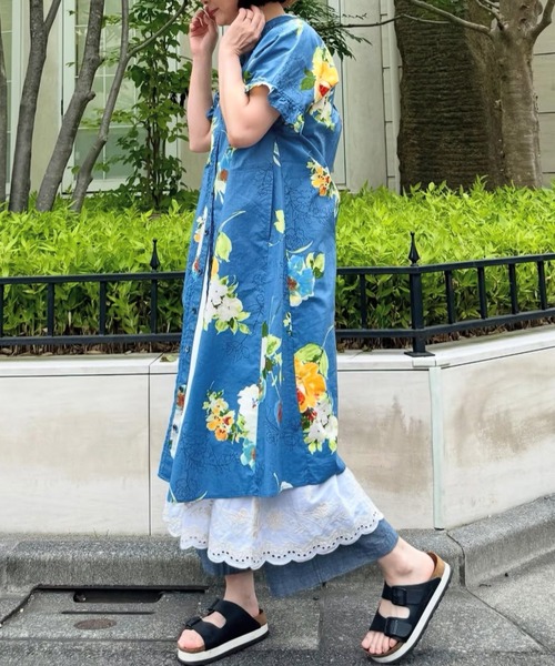 30／－天竺＋エンブロイダリーレースノースリーブワンピース