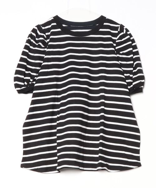 atONE(アットワン)の「ボーダーパフスリーブトップス(Tシャツ/カットソー・レディース・ブラック×ホワイト/ホワイト×ブラック・LL~3L/M-L/4L~5L)」の4枚目の写真