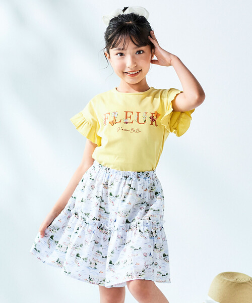 BeBe(ベベ)の「ちょうちょモチーフFLEURロゴ天竺フリル袖Tシャツ(90~160cm)(Tシャツ/カットソー・キッズ・ブルー/イエロー・120cm/130cm/140cm/150cm/110cm)」の3枚目の写真