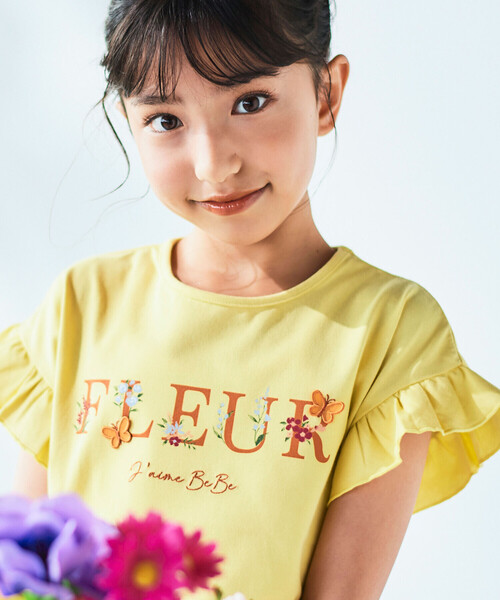 BeBe(ベベ)の「ちょうちょモチーフFLEURロゴ天竺フリル袖Tシャツ(90~160cm)(Tシャツ/カットソー・キッズ・ブルー/イエロー・120cm/130cm/140cm/150cm/110cm)」の4枚目の写真