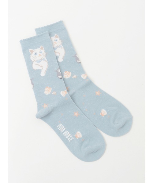 PINK HOUSE（ピンクハウス）の「さざ波とねこ柄ソックス（ソックス/靴下・レディース・ピンク/ライトブルー/アイボリー/ネイビー/グレー・フリー）」の3枚目の写真