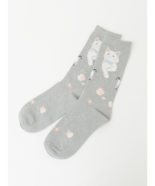 PINK HOUSE（ピンクハウス）の「さざ波とねこ柄ソックス（ソックス/靴下・レディース・ピンク/ライトブルー/アイボリー/ネイビー/グレー・フリー）」の19枚目の写真