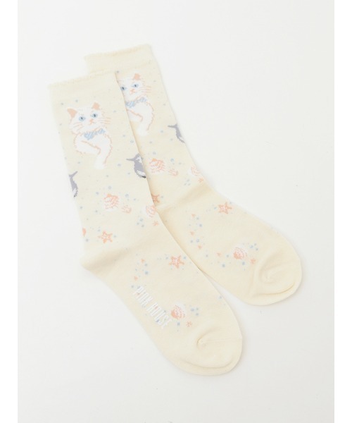 PINK HOUSE（ピンクハウス）の「さざ波とねこ柄ソックス（ソックス/靴下・レディース・ピンク/ライトブルー/アイボリー/ネイビー/グレー・フリー）」の14枚目の写真