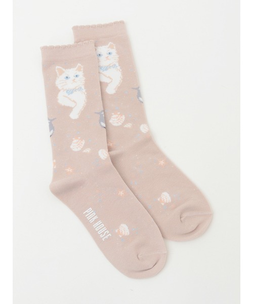 PINK HOUSE（ピンクハウス）の「さざ波とねこ柄ソックス（ソックス/靴下・レディース・ピンク/ライトブルー/アイボリー/ネイビー/グレー・フリー）」の15枚目の写真