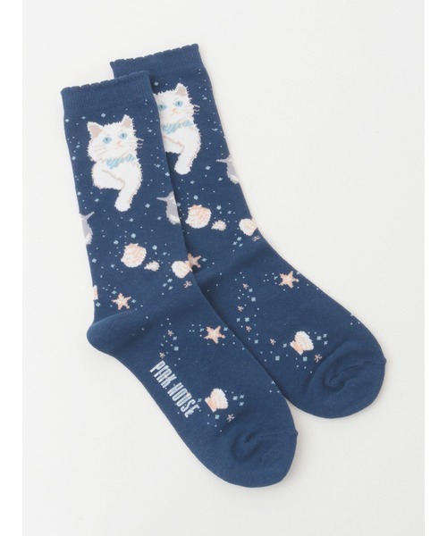 PINK HOUSE（ピンクハウス）の「さざ波とねこ柄ソックス（ソックス/靴下・レディース・ピンク/ライトブルー/アイボリー/ネイビー/グレー・フリー）」の17枚目の写真