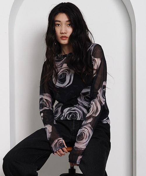 RADIO EVA（ラヂオエヴァ）の「RADIO EVA A295 Rose Sheer Cutsew（Tシャツ/カットソー・メンズ・グレー/パープル・LARGE）」の2枚目の写真