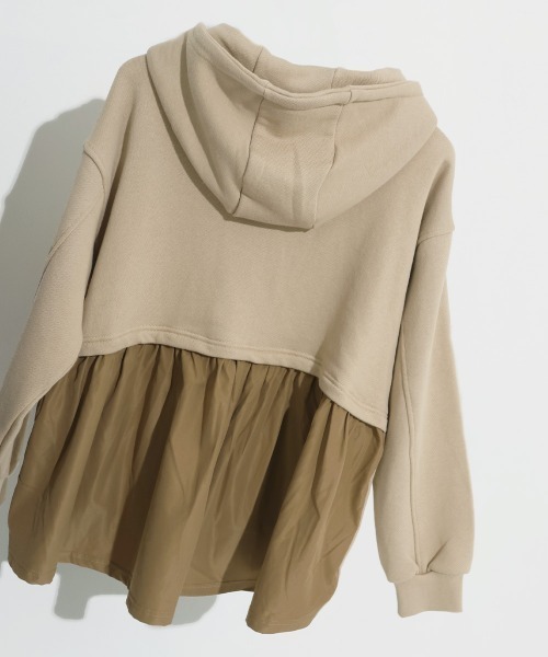 KRIFF MAYER Lady's Collection（クリフメイヤーレディースコレクション）の「【本体綿100％】異素材切替ざっくり裏毛ジャケット（パーカー・レディース・ベージュ/パープル/カラフル/ブラック/ナチュラル/グレー・MEDIUM/LARGE）」の3枚目の写真