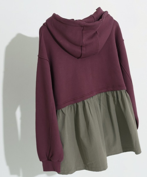 KRIFF MAYER Lady's Collection（クリフメイヤーレディースコレクション）の「【本体綿100％】異素材切替ざっくり裏毛ジャケット（パーカー・レディース・ベージュ/パープル/カラフル/ブラック/ナチュラル/グレー・MEDIUM/LARGE）」の5枚目の写真