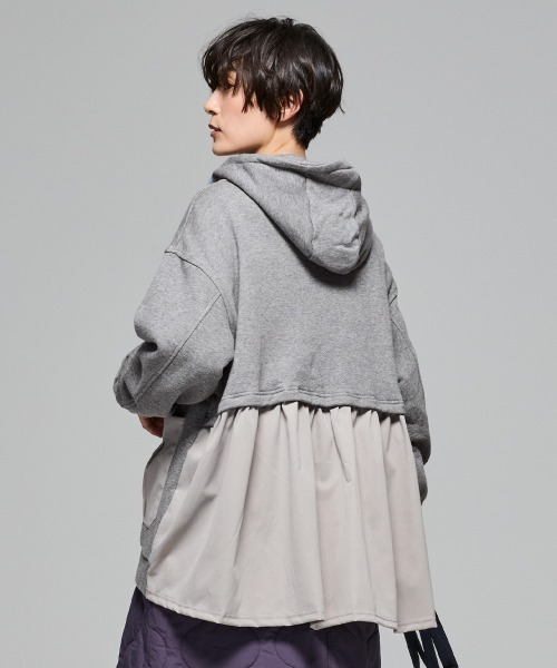 KRIFF MAYER Lady's Collection（クリフメイヤーレディースコレクション）の「【本体綿100％】異素材切替ざっくり裏毛ジャケット（パーカー・レディース・ベージュ/パープル/カラフル/ブラック/ナチュラル/グレー・MEDIUM/LARGE）」の2枚目の写真