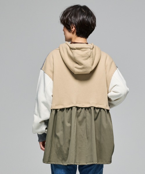 KRIFF MAYER Lady's Collection（クリフメイヤーレディースコレクション）の「【本体綿100％】異素材切替ざっくり裏毛ジャケット（パーカー・レディース・ベージュ/パープル/カラフル/ブラック/ナチュラル/グレー・MEDIUM/LARGE）」の6枚目の写真