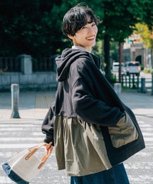 【本体綿100％】異素材切替ざっくり裏毛ジャケット