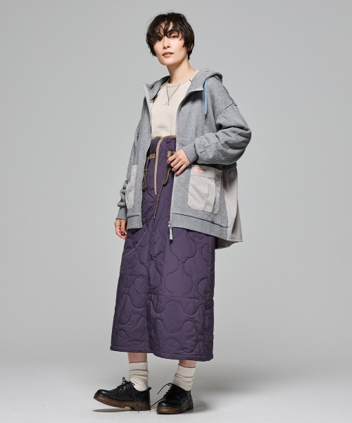 KRIFF MAYER Lady's Collection（クリフメイヤーレディースコレクション）の「【本体綿100％】異素材切替ざっくり裏毛ジャケット（パーカー・レディース・ベージュ/パープル/カラフル/ブラック/ナチュラル/グレー・MEDIUM/LARGE）」の15枚目の写真