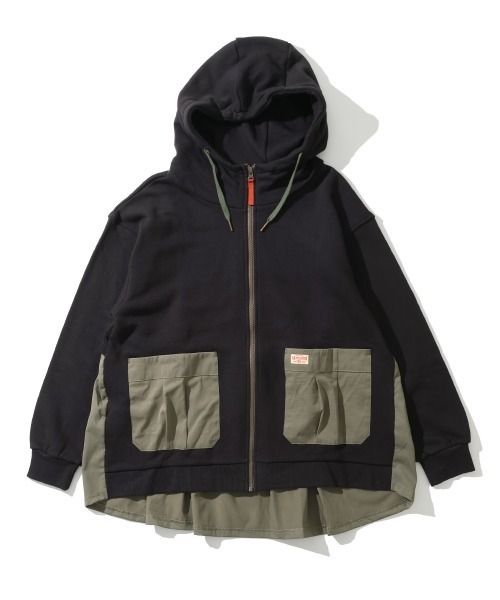 KRIFF MAYER Lady's Collection（クリフメイヤーレディースコレクション）の「【本体綿100％】異素材切替ざっくり裏毛ジャケット（パーカー・レディース・ベージュ/パープル/カラフル/ブラック/ナチュラル/グレー・MEDIUM/LARGE）」の13枚目の写真