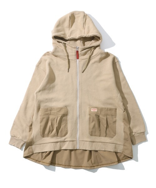 KRIFF MAYER Lady's Collection（クリフメイヤーレディースコレクション）の「【本体綿100％】異素材切替ざっくり裏毛ジャケット（パーカー・レディース・ベージュ/パープル/カラフル/ブラック/ナチュラル/グレー・MEDIUM/LARGE）」の10枚目の写真