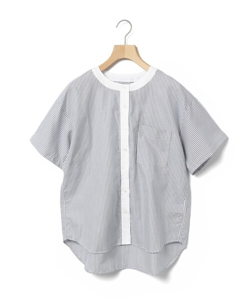 MidiUmi(ミディウミ)の「MidiUmi クレリックストライプシャツ(シャツ/ブラウス・レディース・ライトブルー/ベージュ/ブラック・FREE)」の4枚目の写真
