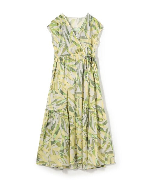 スタックリーフプリント カシュクールライクワンピース