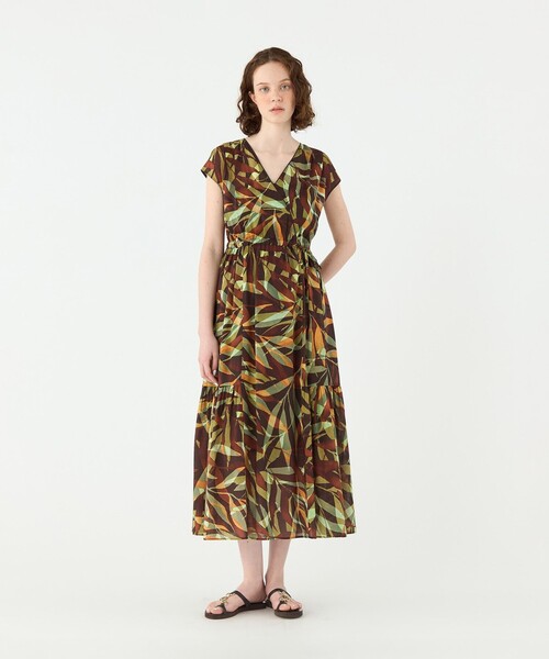 ボールジィ＊プラッドリーフプリントカシュクールワンピース グリーン系 洗える プラッドリーフプリント カシュクールワンピース | maison