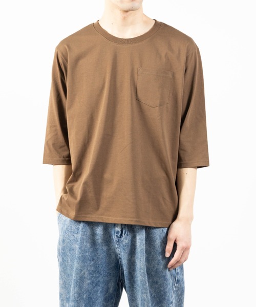 ARCHIVER(アーカイバ)の「【Sa】綿タッチプレーティング天竺 リラックスシルエット7分丈Tシャツ(Tシャツ/カットソー・メンズ・ブルー/ワイン/ブラウン・L/LL/M)」の1枚目の写真
