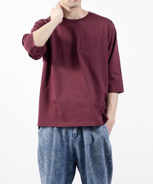 ARCHIVER(アーカイバ)の「【Sa】綿タッチプレーティング天竺 リラックスシルエット7分丈Tシャツ(Tシャツ/カットソー・メンズ・ブルー/ワイン/ブラウン・L/LL/M)」の3枚目の写真