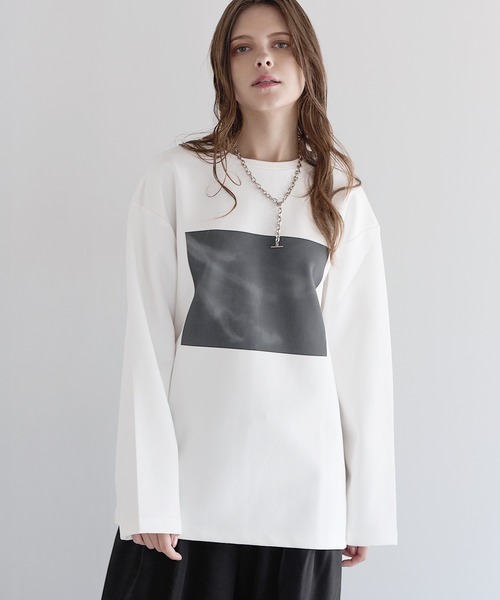 コットンポンチサイドスリットプリントロンT（Tシャツ/カットソー