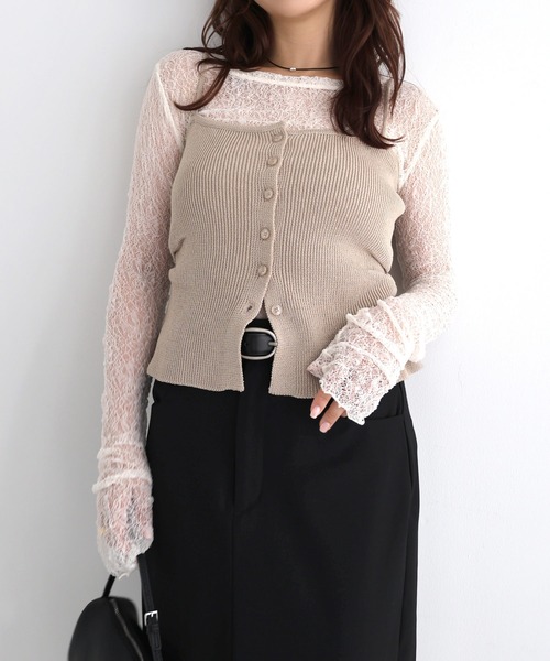 Freesia by andme（フリージアバイアンドミー）の「シアーレース長袖トップス（Tシャツ/カットソー・レディース・ブラック/ブルー/オフホワイト/ブラウン系その他・FREE）」の13枚目の写真