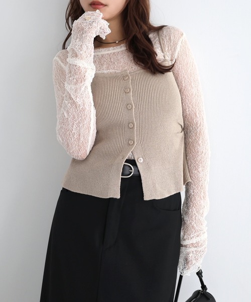 Freesia by andme（フリージアバイアンドミー）の「シアーレース長袖トップス（Tシャツ/カットソー・レディース・ブラック/ブルー/オフホワイト/ブラウン系その他・FREE）」の14枚目の写真
