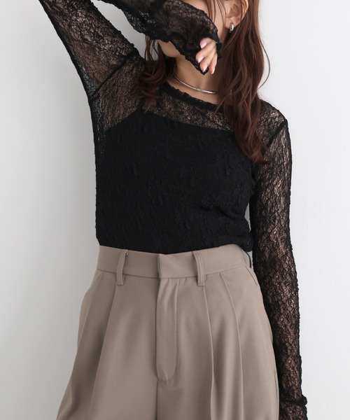 Freesia by andme（フリージアバイアンドミー）の「シアーレース長袖トップス（Tシャツ/カットソー・レディース・ブラック/ブルー/オフホワイト/ブラウン系その他・FREE）」の19枚目の写真