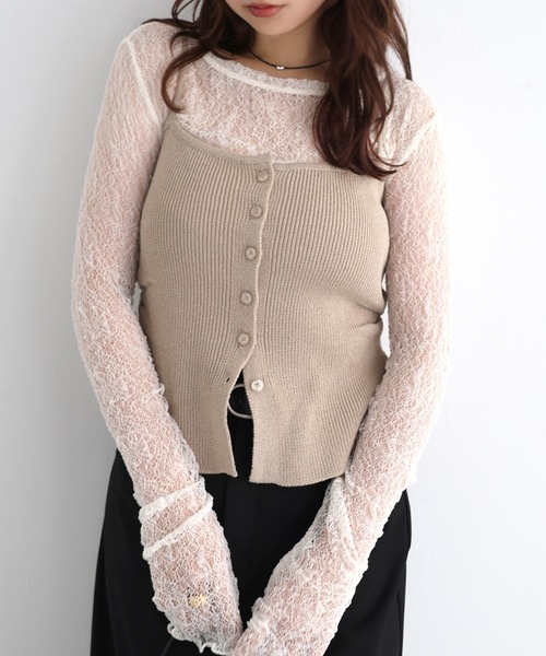 Freesia by andme（フリージアバイアンドミー）の「シアーレース長袖トップス（Tシャツ/カットソー・レディース・ブラック/ブルー/オフホワイト/ブラウン系その他・FREE）」の7枚目の写真
