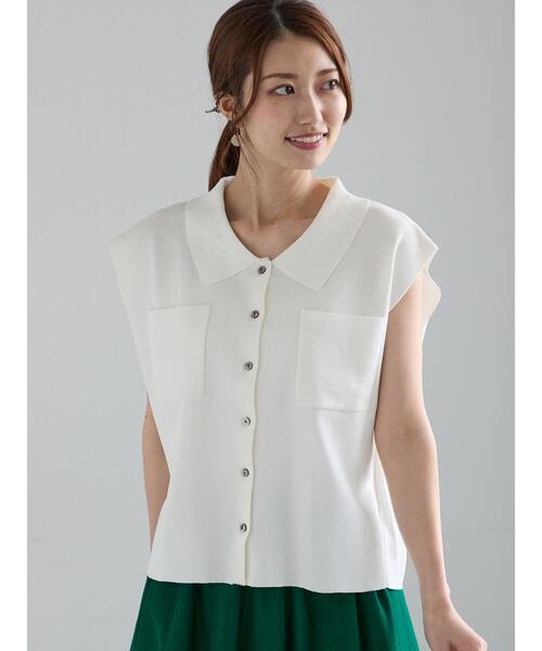 Te chichi（テチチ）の「総針Wポケットスリーブレスポロニット（ニット/セーター・レディース・ブラック/グレー/オフホワイト・F）」の2枚目の写真