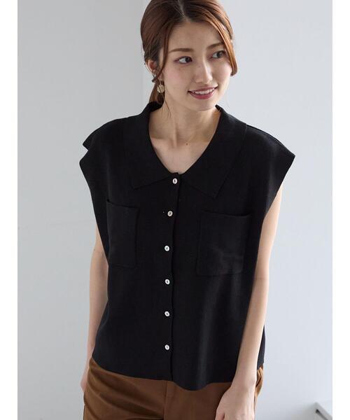 Te chichi（テチチ）の「総針Wポケットスリーブレスポロニット（ニット/セーター・レディース・ブラック/グレー/オフホワイト・F）」の6枚目の写真