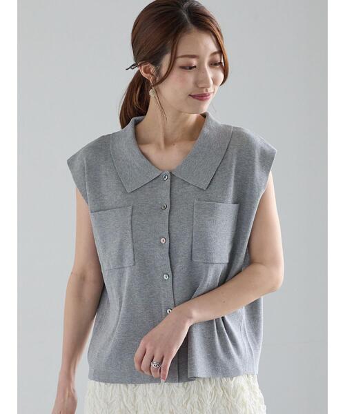 Te chichi（テチチ）の「総針Wポケットスリーブレスポロニット（ニット/セーター・レディース・ブラック/グレー/オフホワイト・F）」の9枚目の写真