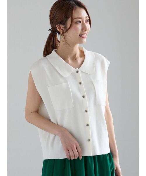 Te chichi（テチチ）の「総針Wポケットスリーブレスポロニット（ニット/セーター・レディース・ブラック/グレー/オフホワイト・F）」の12枚目の写真