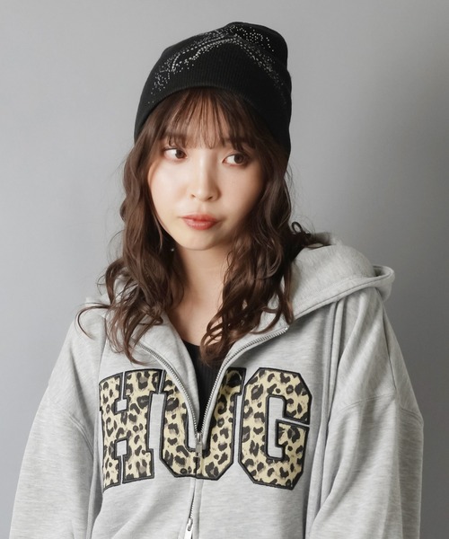 シングルビーニー/ニット帽/ラインストーン3（ニットキャップ/ビーニー