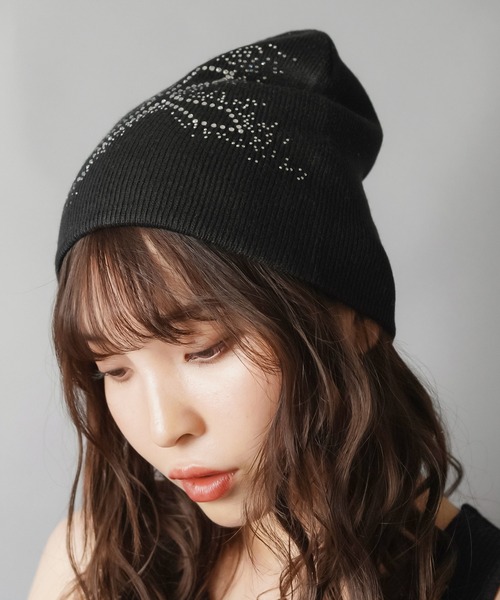 シングルビーニー/ニット帽/ラインストーン3（ニットキャップ/ビーニー