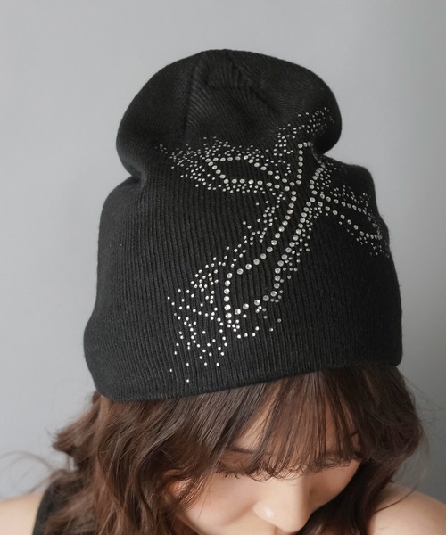 シングルビーニー/ニット帽/ラインストーン3（ニットキャップ/ビーニー